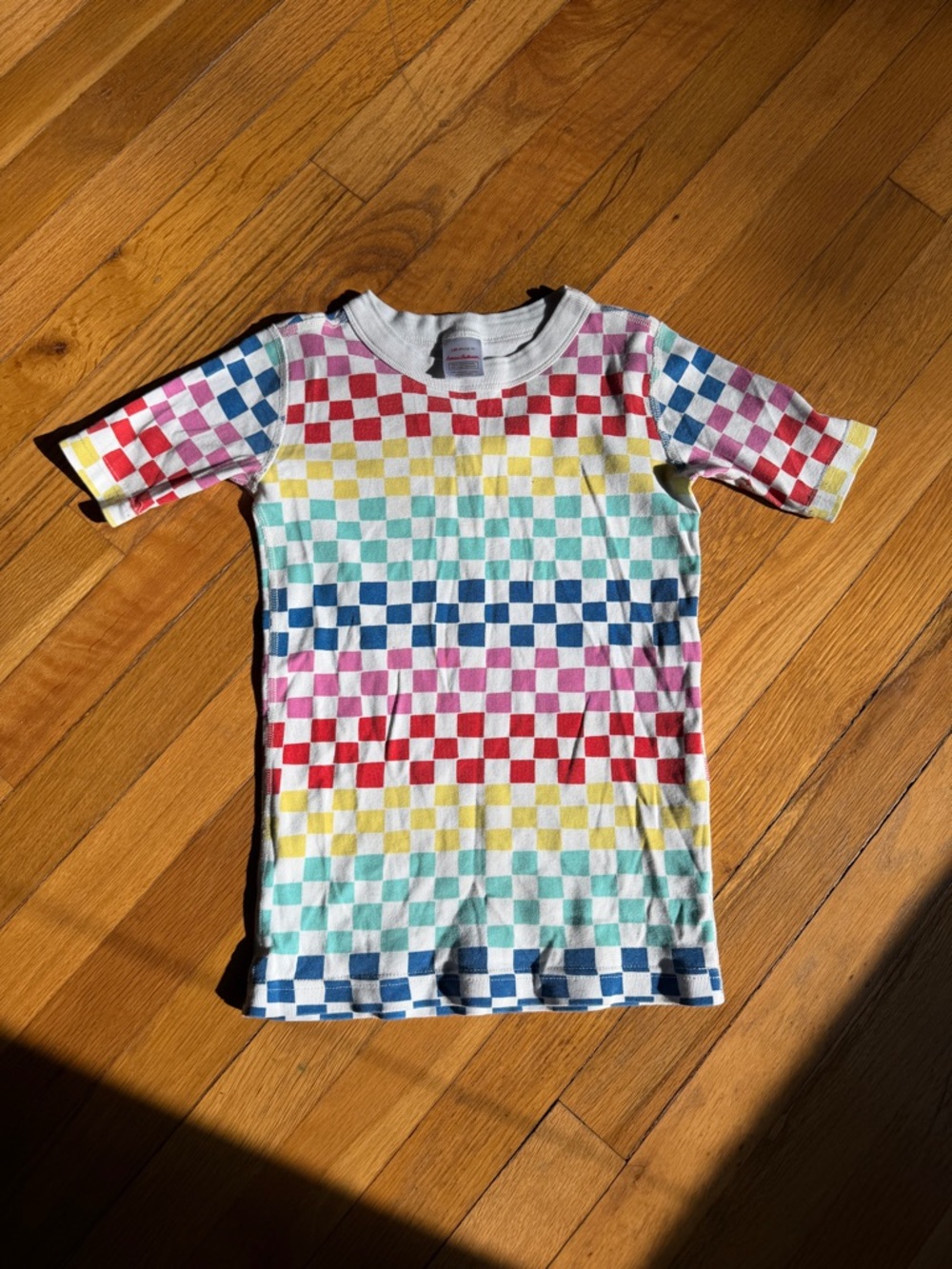 Hanna Andersson rainbow checkered short sleeve shirt